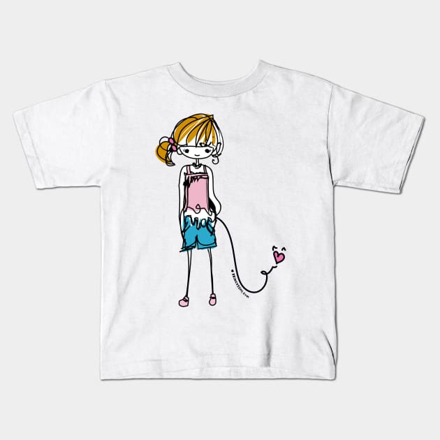 doodle girl illustration Kids T-Shirt by princessmi-com